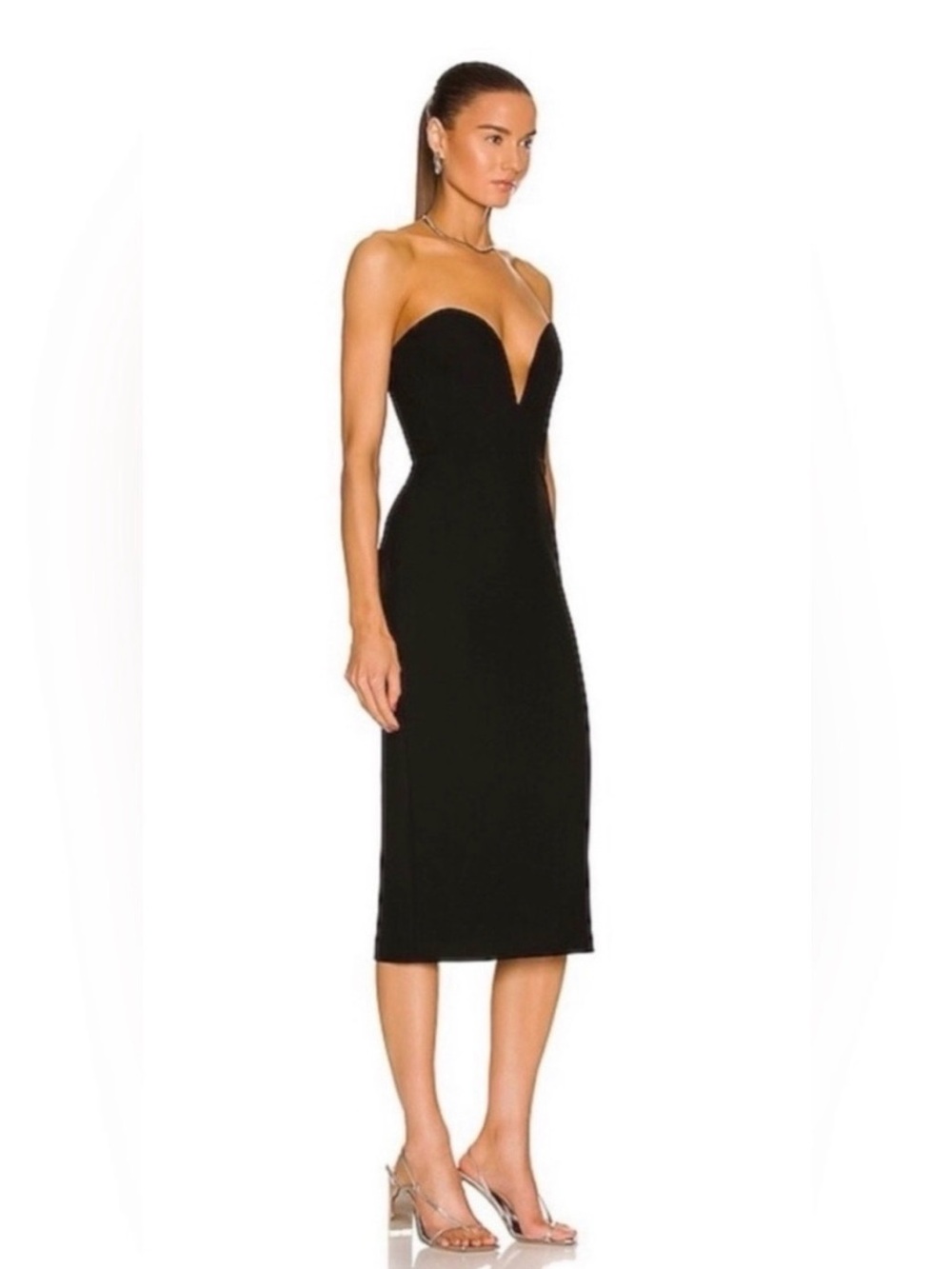 Veronica Beard Black Strapless Sweetheart Midi Dress